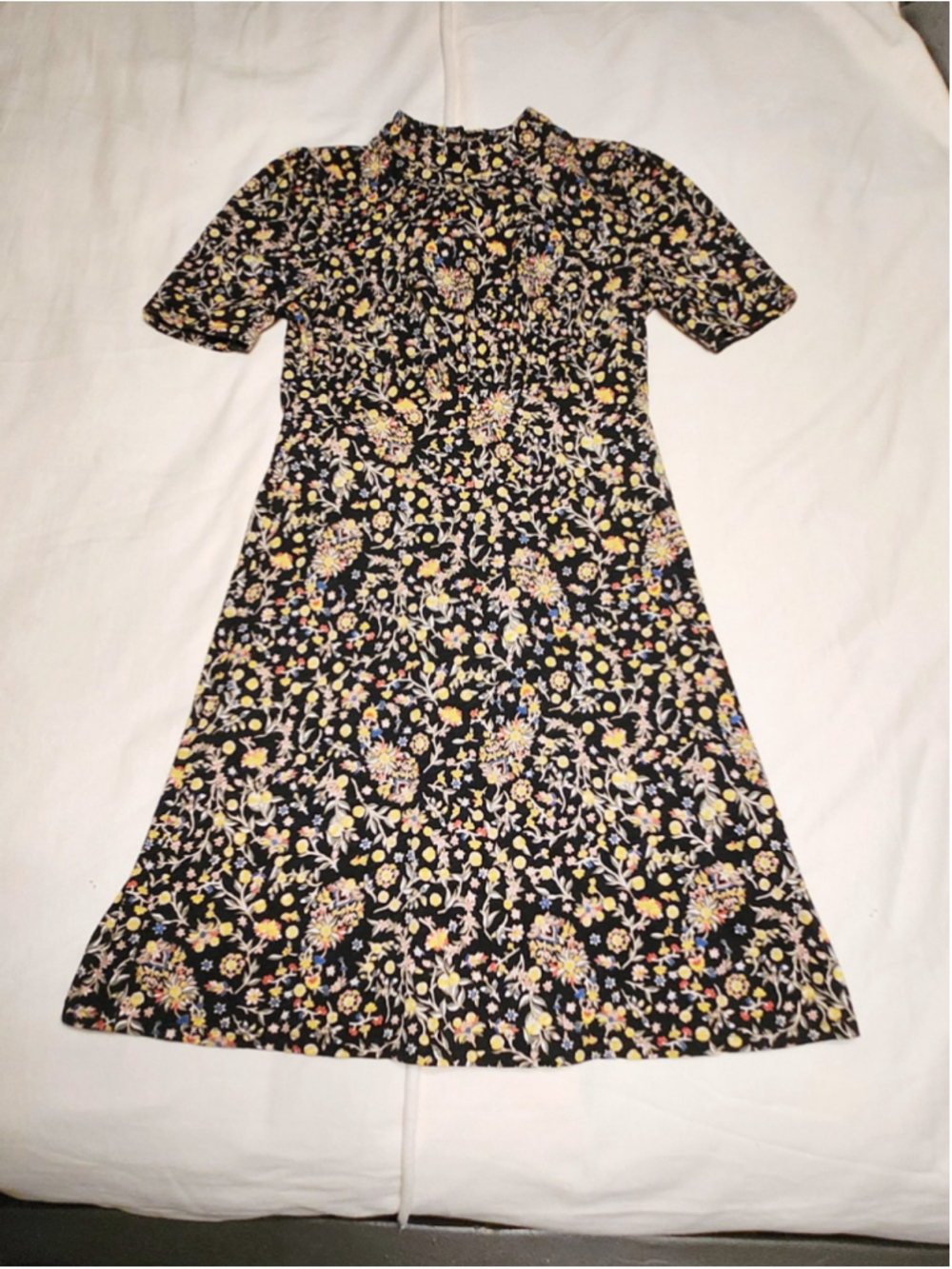 Boden Wildflower Paisley Cinch Waist Jersey Knit Mini Dress Black/Yellow 2 - Picture 7 of 10